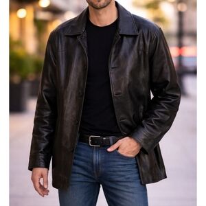 VTG Cherokee Light Distressed Leather Button Coat Jacket